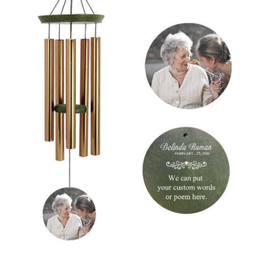 Personalized Memorial Wind Chimes-36 Inch, 5 Tubes, Gold-Disc Top Custom Photo