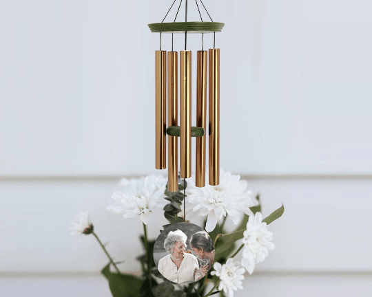 Personalized Memorial Wind Chimes-36 Inch, 5 Tubes, Gold-Disc Top Custom Photo