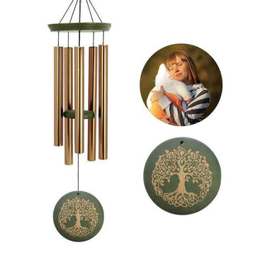 Personalized Memorial Wind Chimes-36 Inch, 5 Tubes, Gold-Tree of Life Design, Custom Photo