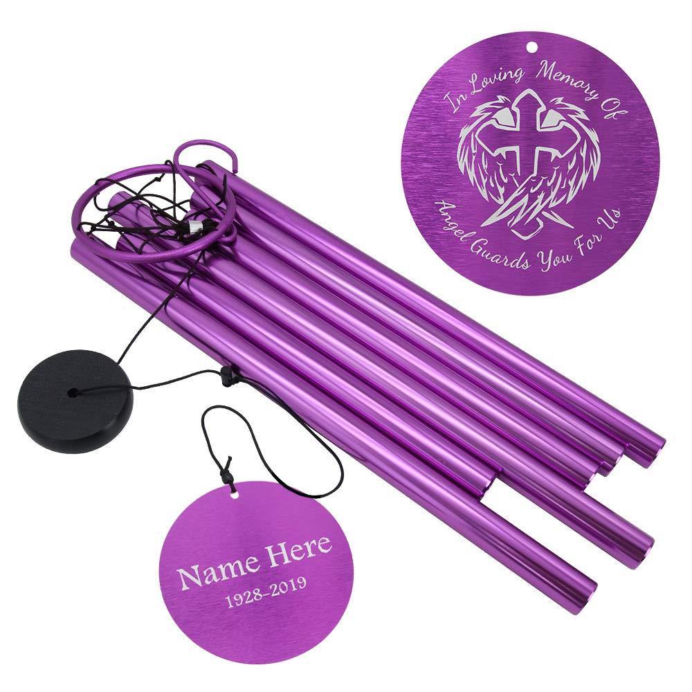 Personalized Memorial Wind Chimes-36 Inch, 6 Tubes, Purple-Metal Ring Series, Design D