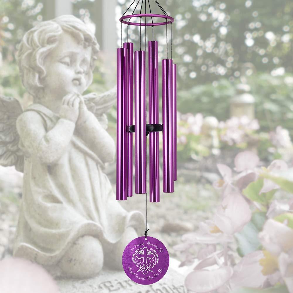 Personalized Memorial Wind Chimes-36 Inch, 6 Tubes, Purple-Metal Ring Series, Design D