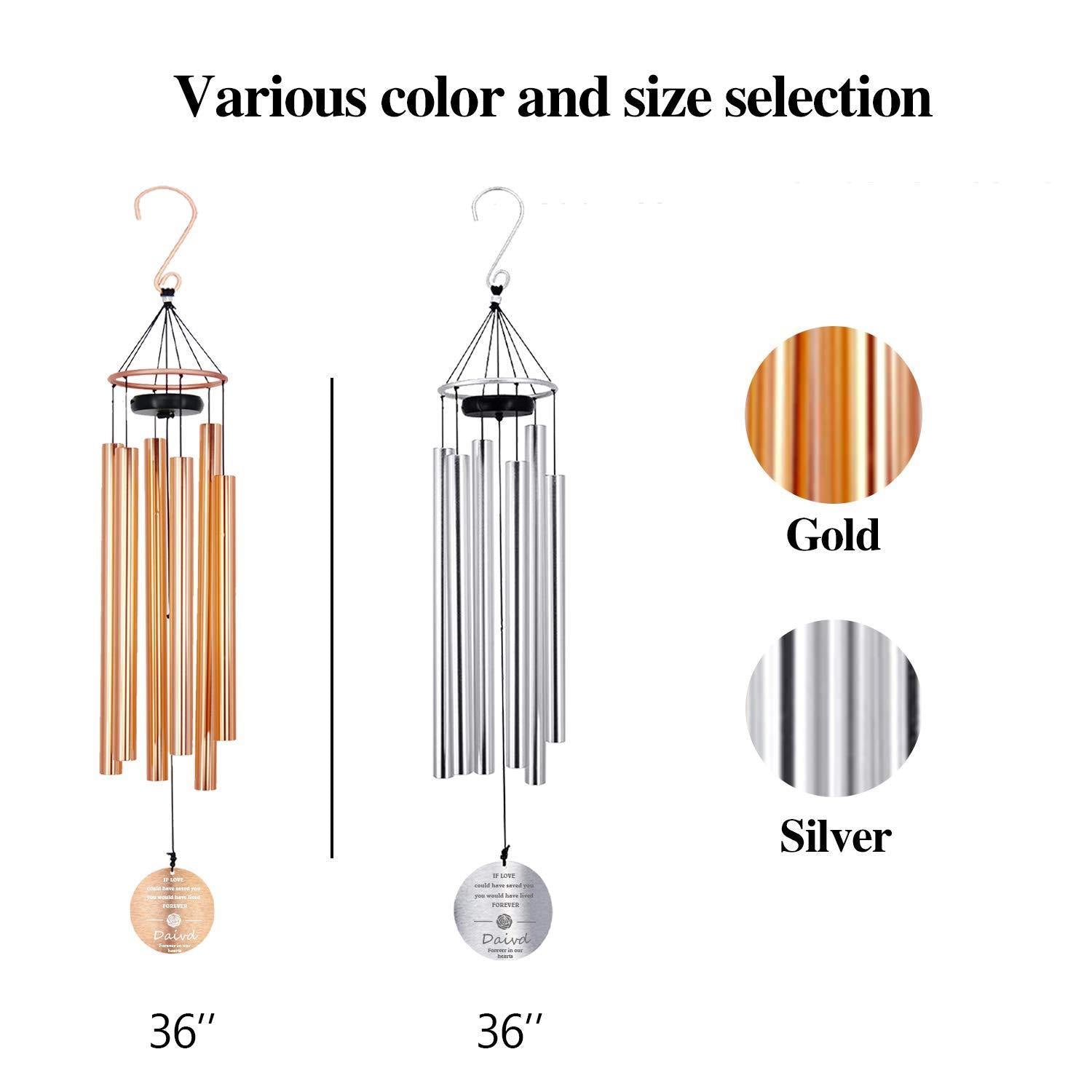 Personalized Memorial Wind Chimes-36 Inch, 6 Tubes, Rose Gold-Metal Ring Series, Design C