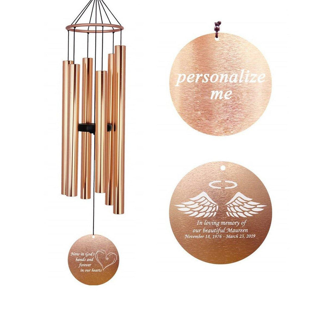 Personalized Memorial Wind Chimes-36 Inch, 6 Tubes, Rose Gold-Metal Ring Series, Design E