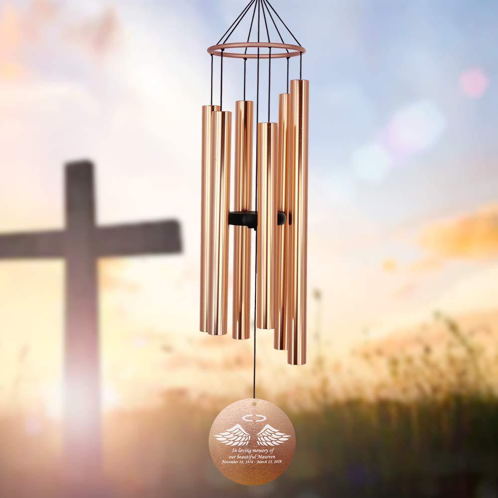 Personalized Memorial Wind Chimes-36 Inch, 6 Tubes, Rose Gold-Metal Ring Series, Design E