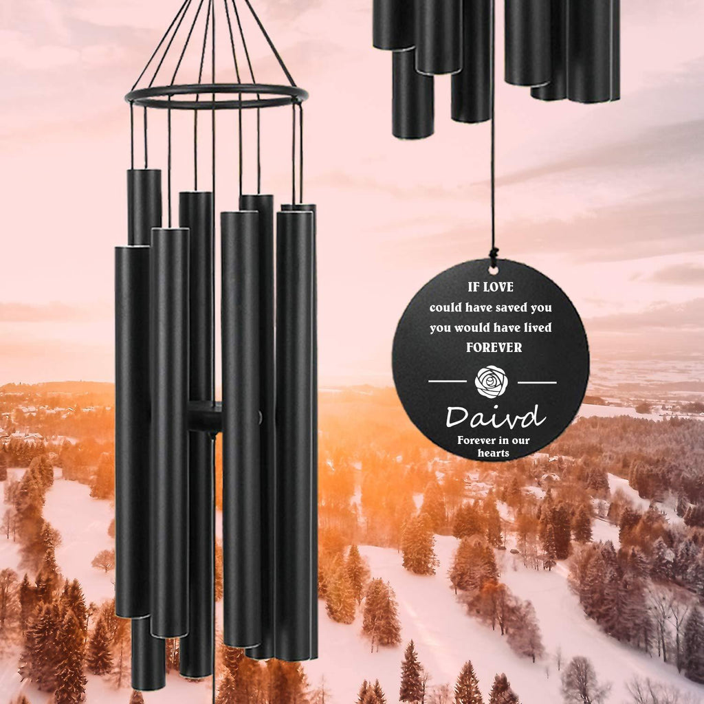 Personalized Memorial Wind Chimes-36 Inch, 8 Tubes, Black-Metal Ring Style