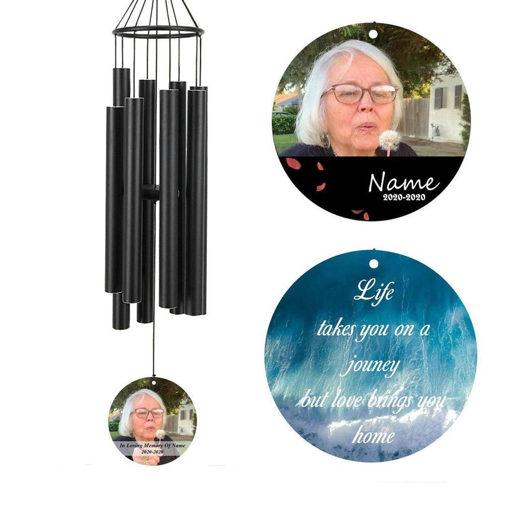 Personalized Memorial Wind chimes-36 Inch, 8 Tubes, Black-Metal Ring Style, Custom Photo,