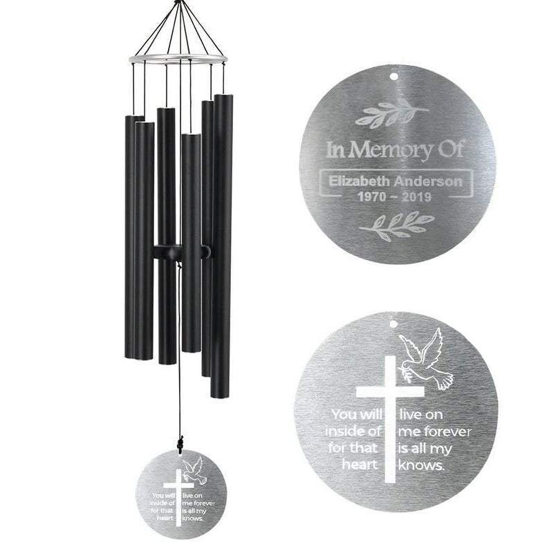 Personalized Memorial Wind Chimes-36/45 Inch, 6 Tubes, Black-Metal Ring Series, Design A