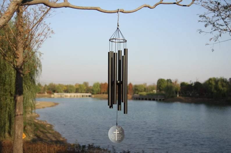 Personalized Memorial Wind Chimes-36/45 Inch, 6 Tubes, Black-Metal Ring Series, Design A