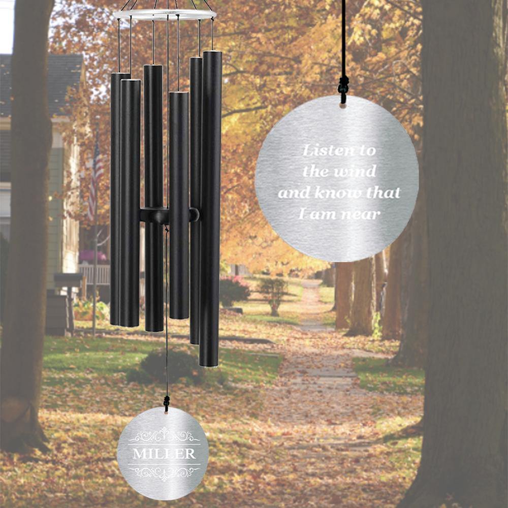 Personalized Memorial Wind Chimes-36/45 Inch, 6 Tubes, Black-Metal Ring Series, Design B
