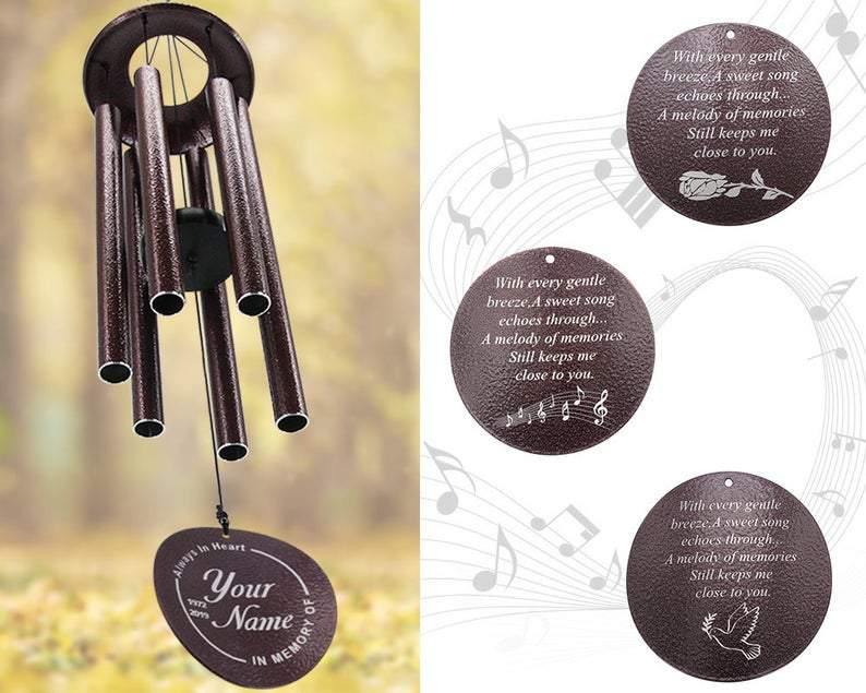 Personalized Memorial Wind Chimes-36/45 Inch, 6 Tubes, Bronze-Full Metal Series