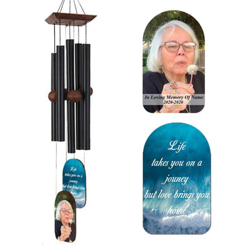 Personalized Memorial Wind Chimes-36/48 In, 5 Tubes, Black/Bronze-Custom Photo - Astarin Chimes