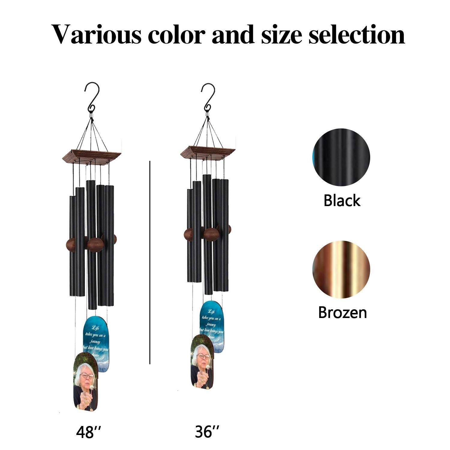 Personalized Memorial Wind Chimes-36/48 In, 5 Tubes, Black/Bronze-Custom Photo