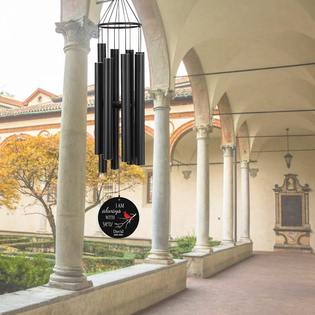 Personalized Memorial Wind Chimes-38 Inch,8 Tubes,Black-Metal Ring Style, Deep Tone