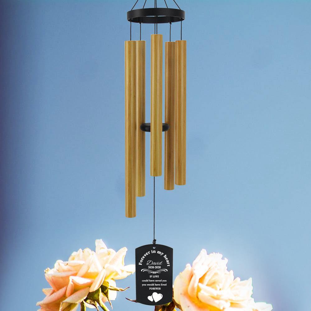 Personalized Memorial Wind Chimes-42 Inch, 5 Tubes, Wood Color