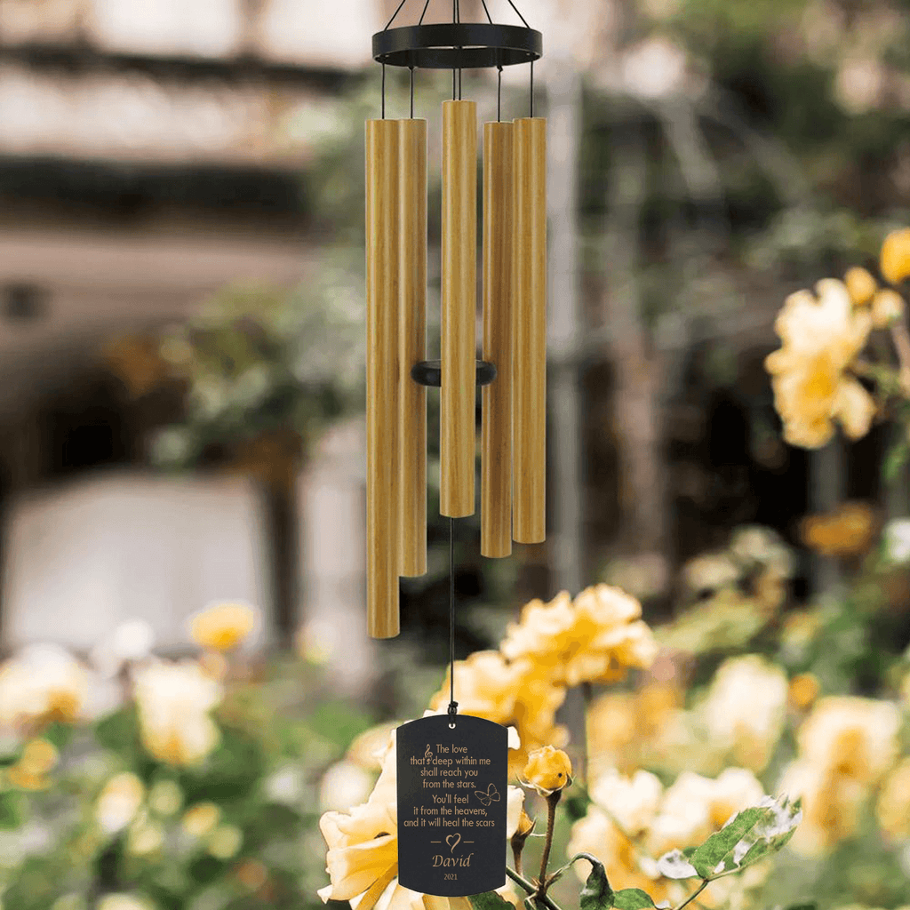 Personalized Memorial Wind Chimes-42 Inch, 5 Tubes, Wood Color-Design B