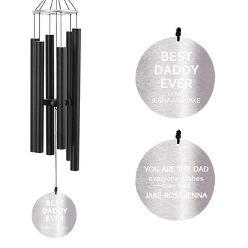 Personalized Gift Wind Chimes-36/45 Inch, 6 Tubes, Black-Metal Ring Series, Gift For Father
