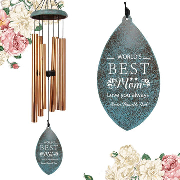 Personalized Mother's Day Gift Wind Chimes -35 inch, 6 Tubes, Golden/Black-World's best mom - Astarin