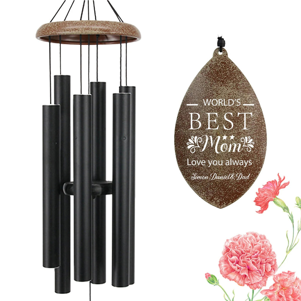 Personalized Mother's Day Gift Wind Chimes -35 inch, 6 Tubes, Golden/Black-World's best mom - Astarin