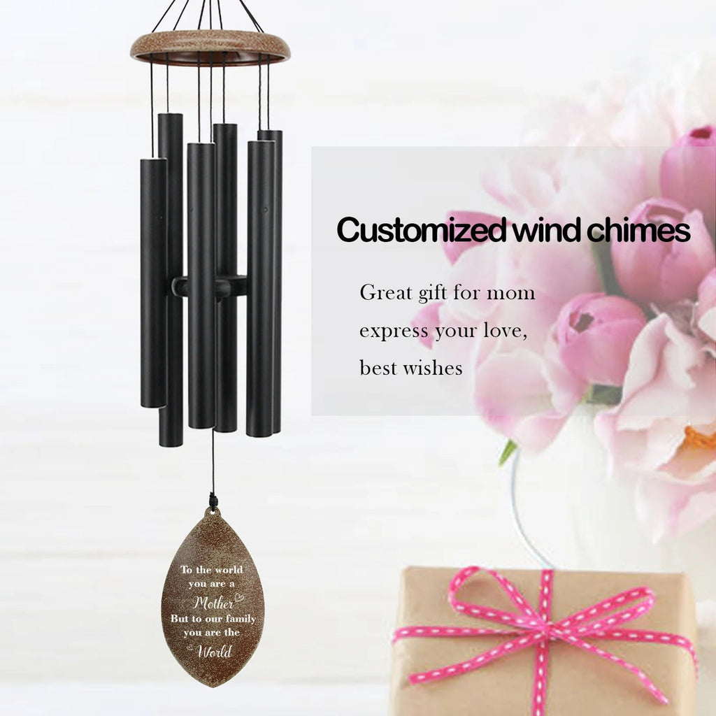 Personalized Mother's Day Gift Wind Chimes -35 inch, 6 Tubes, Golden/Black-You are the World - Astarin
