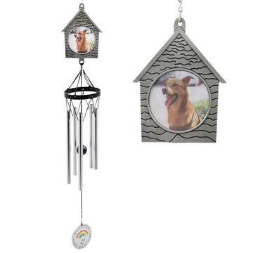 Personalized Pet Memorial Wind Chimes-25 Inch,4 Tubes, Silver-Custom Photo Top