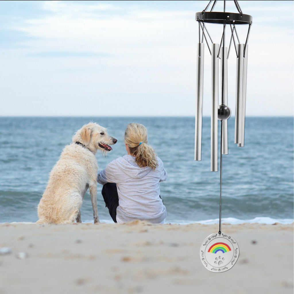 Personalized Pet Memorial Wind Chimes-25 Inch,4 Tubes, Silver-Custom Photo Top