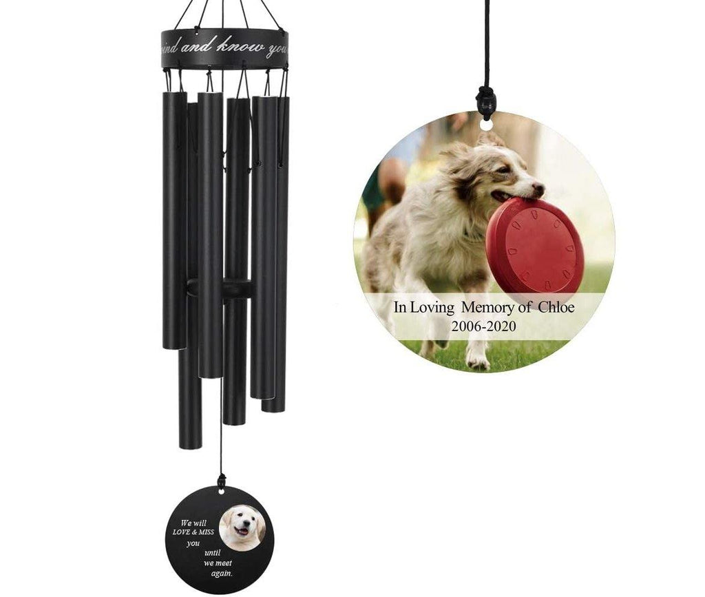 Personalized Pet Memorial Wind Chimes-30 Inch, 5 Tubes, Black-Custom Photo