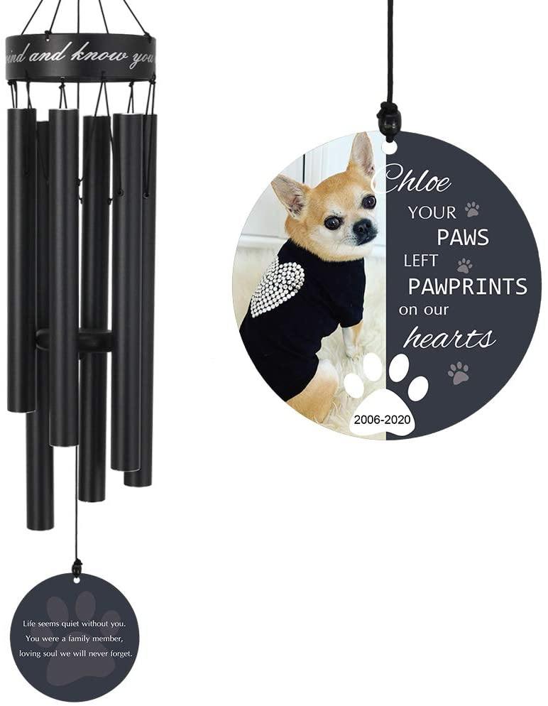 Personalized Pet Memorial Wind Chimes-30 Inch, 5 Tubes, Black-Custom Photo