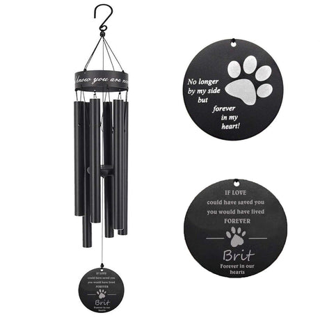 Personalized Pet Memorial Wind Chimes-30 Inch, 5 Tubes, Black/Silver-Design A
