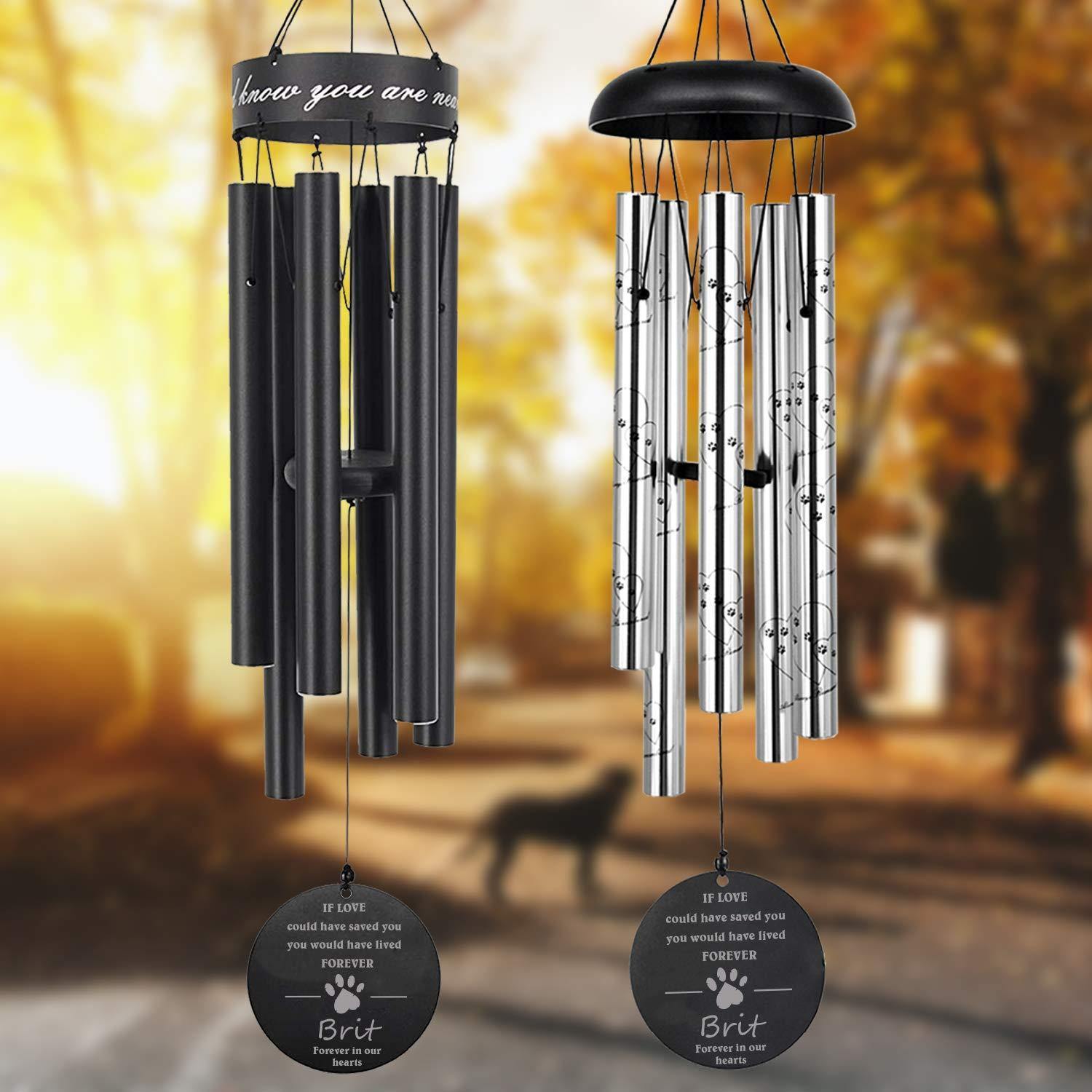 Personalized Pet Memorial Wind Chimes-30 Inch, 5 Tubes, Black/Silver-Design A