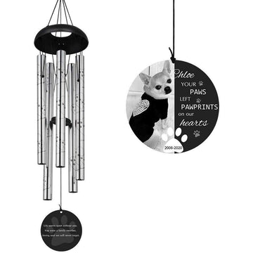Personalized Pet Memorial Wind Chimes-30 Inch, 5 Tubes, Silver-Custom Photo