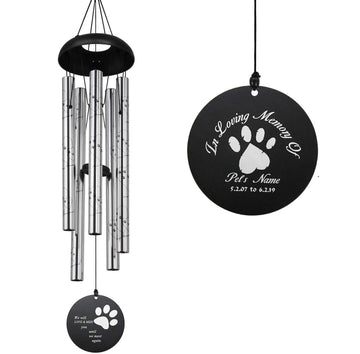 Personalized Pet Memorial Wind Chimes-30 Inch, 5 Tubes, Silver-Design B