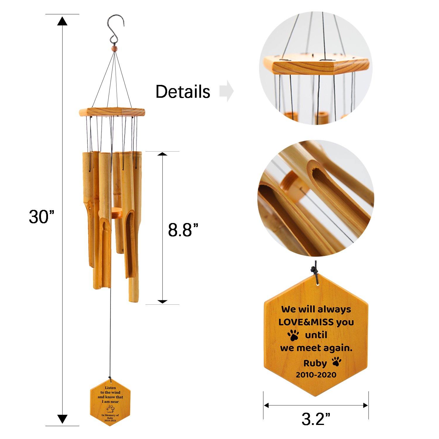 Personalized Pet Memorial Wind Chimes-30 Inch, 6 Tubes-Bamboo Series