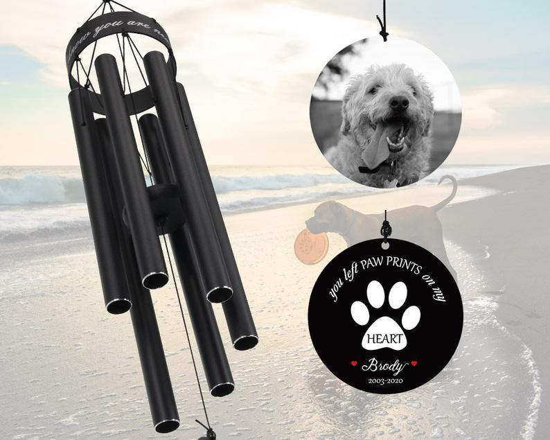 Personalized Pet Memorial Wind Chimes-30 Inch, 6 Tubes,Black-Custom Photo