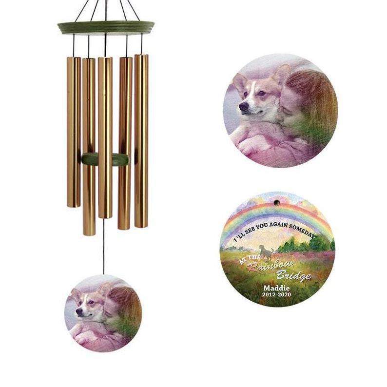 Personalized Pet Memorial Wind Chimes-36 Inch, 5 Tubes, Rose Gold-Wood Disc, Custom Photo