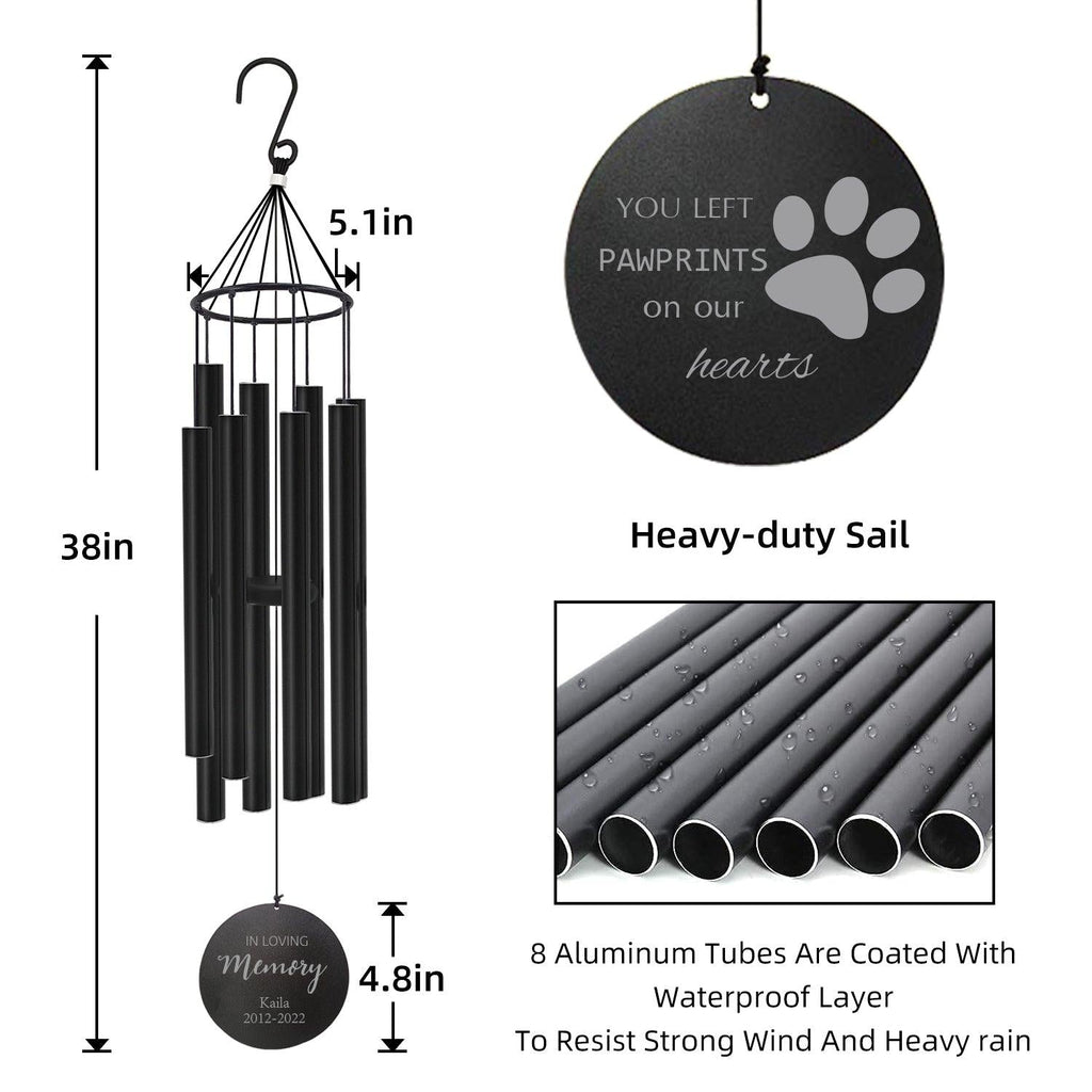 Personalized Pet Memorial Wind Chimes-38 Inch, 8 Tubes, Black-In loving memory - Astarin