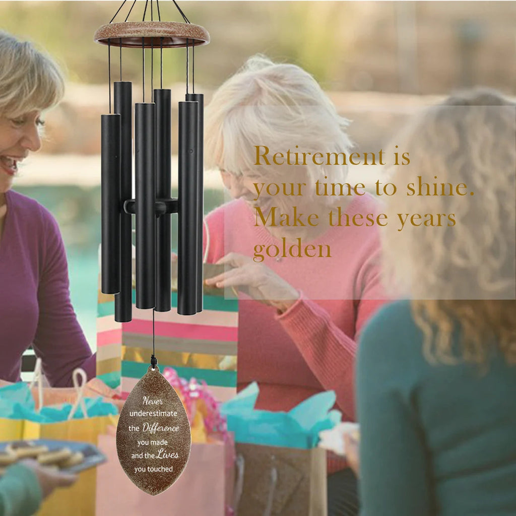 Personalized Retirement Gift Wind Chimes-35 inch, 6 Tubes, Golden/Black-Leaf Style - Astarin
