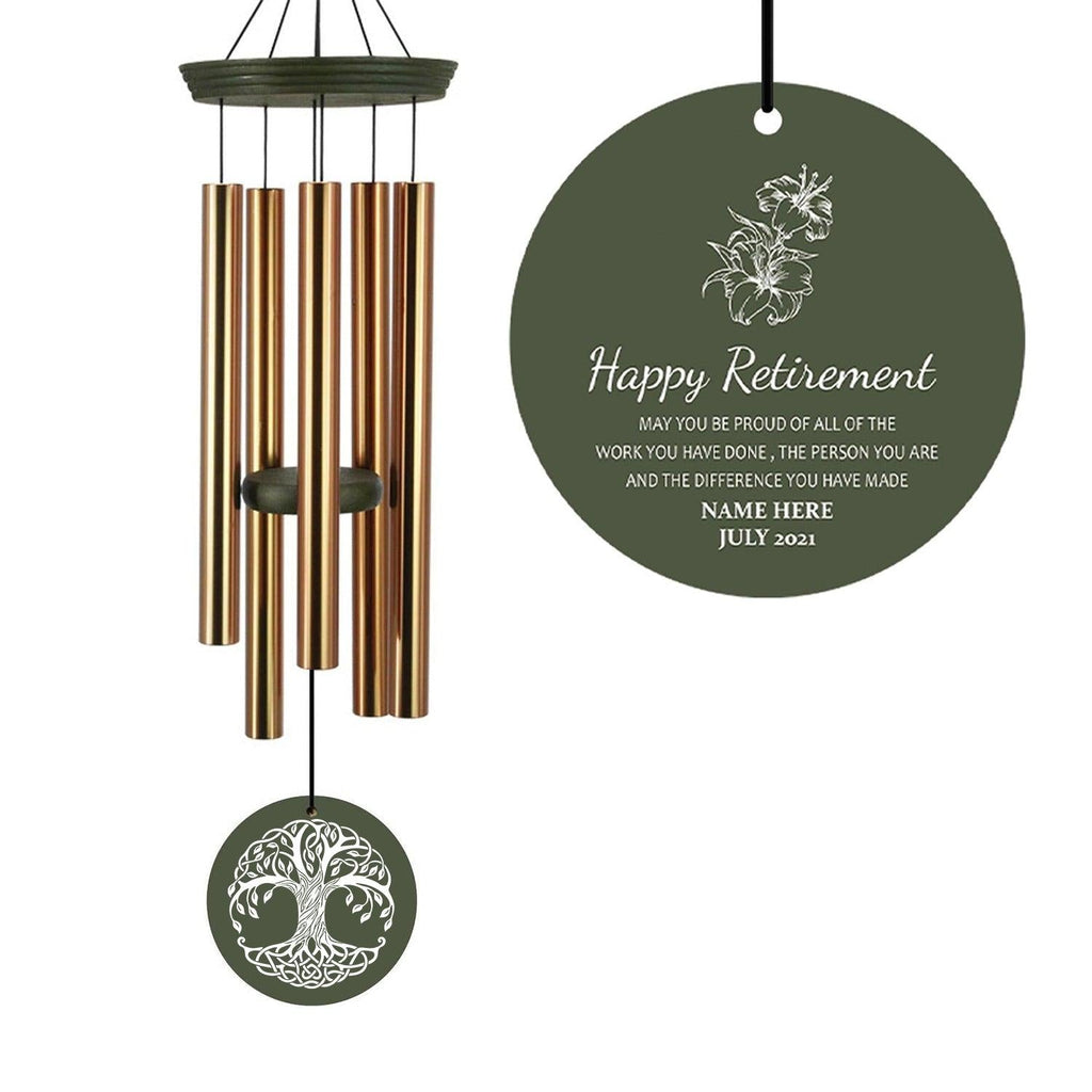 Personalized Retirement Gift Wind Chimes-36 Inch, 5 Tubes, Gold-Disc Top Style - Astarin