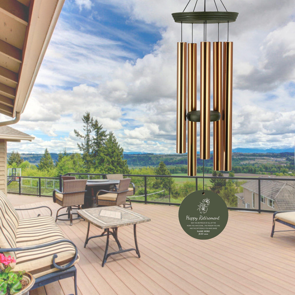 Personalized Retirement Gift Wind Chimes-36 Inch, 5 Tubes, Gold-Disc Top Style