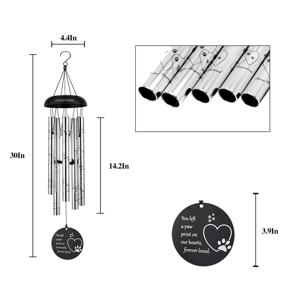 Pet Memorial Series - Wind Chimes 30 Inch in Memory of Lossed Love for Pets Silver 5 Tubes