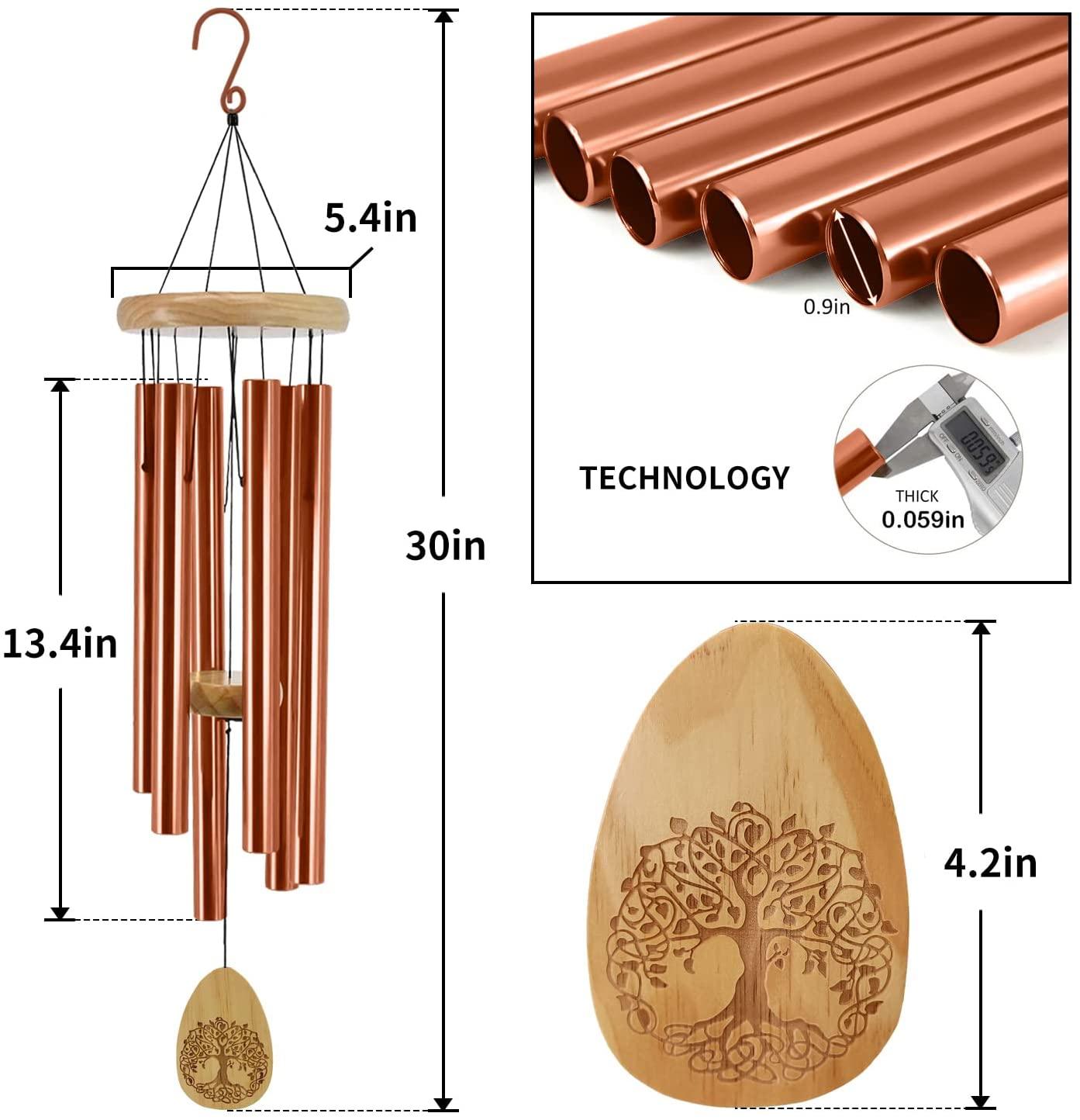 Pinewood 30 Inch Wind Chimes- Lifetree Drop Style Windcatche-Copper With Gift Box - Astarin