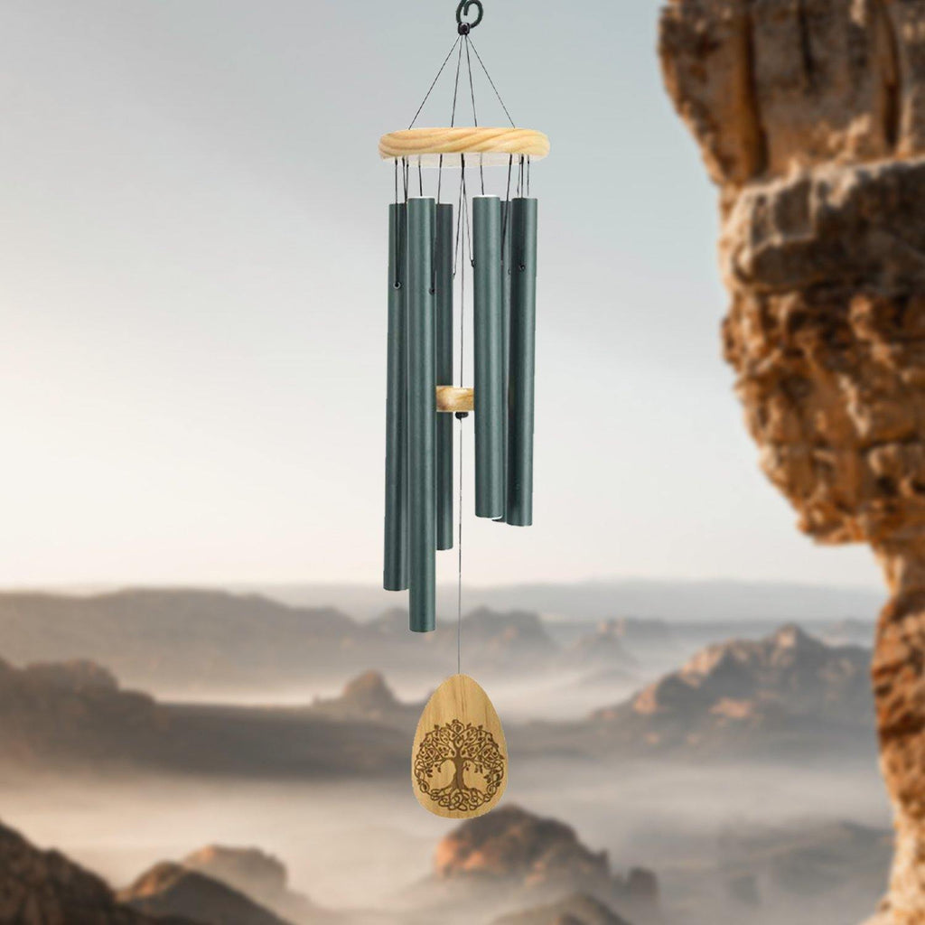 Pinewood 30 Inch Wind Chimes with Lifetree Drop Style Windcatcher, Green