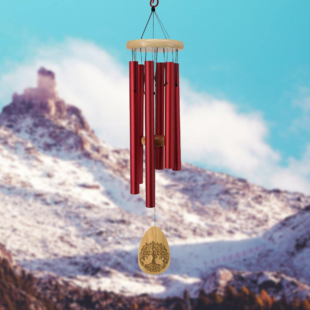 Pinewood 30 Inch Wind Chimes with Lifetree Drop Style Windcatcher, Red