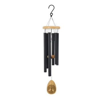 Pinewood 30 Inch Wind Chimes with Lifetree Drop Style Windcatcher, Black