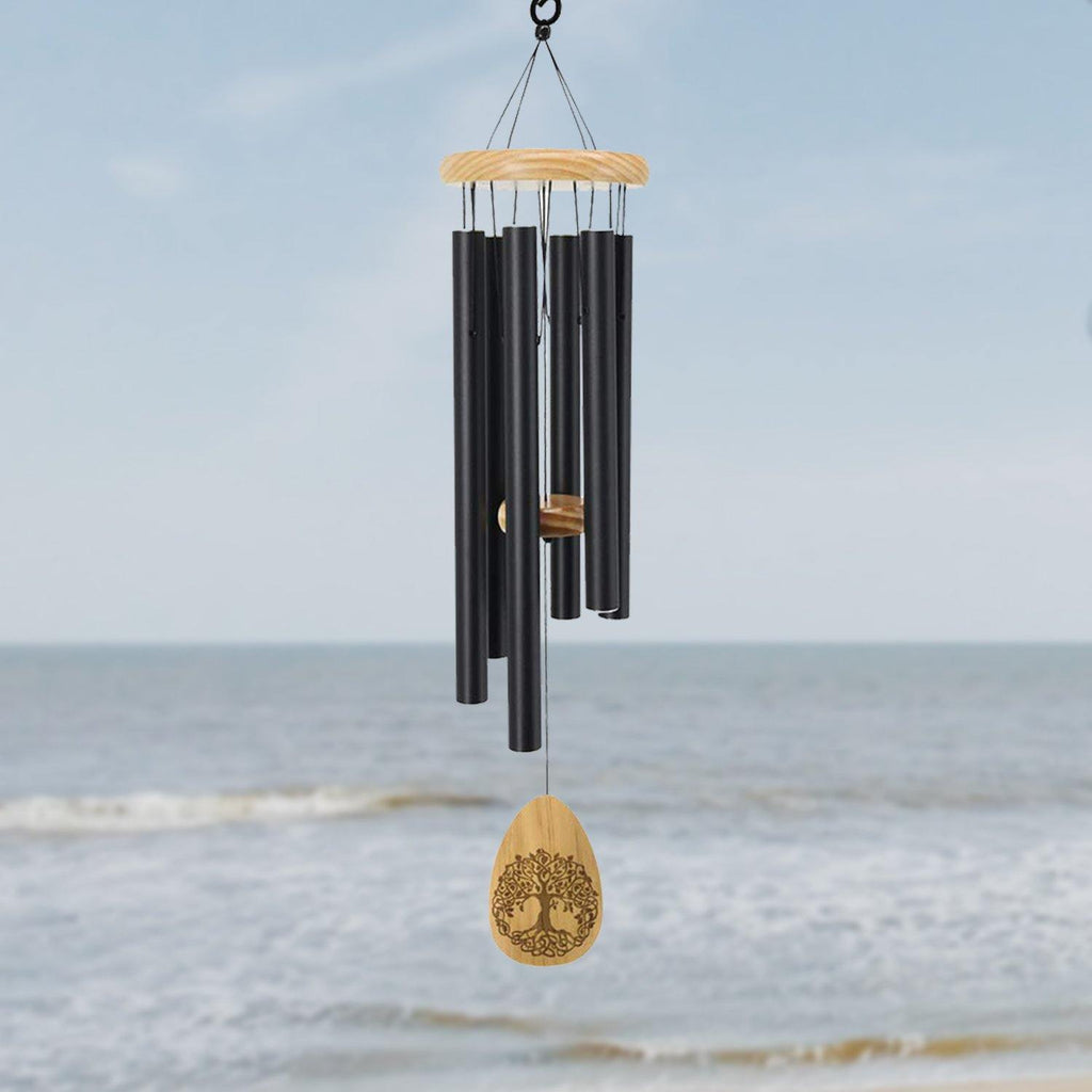 Pinewood 30 Inch Wind Chimes with Lifetree Drop Style Windcatcher, Black