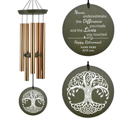 Personalized Retirement Gift Wind Chimes-36 inch, 5 Tubes, Gold-Tree of Life Design